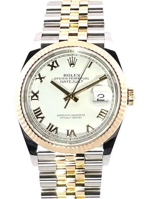 Rolex Datejust 36 Oystersteel Gelbgold 126233 Weiß Römisch Jubile-Band