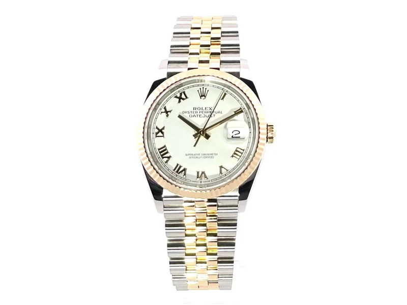 Rolex Datejust 36 Oystersteel Gelbgold 126233 Weiß Römisch Jubile-Band