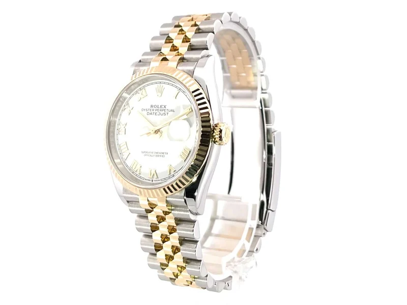 Rolex Datejust 36 Oystersteel Gelbgold 126233 Weiß Römisch Jubile-Band