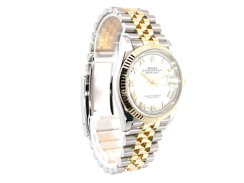 Rolex Datejust 36 Oystersteel Gelbgold 126233 Weiß Römisch Jubile-Band