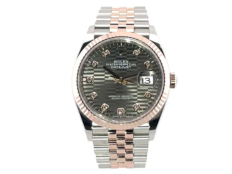 Rolex Datejust 36 Oystersteel - Everose-Gold 126231 Schiefergrau Riffelmuster DIA Jubile-Band