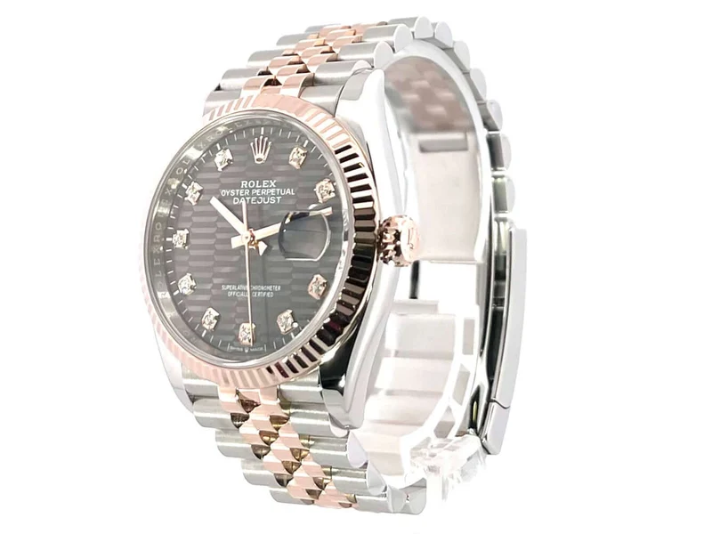 Rolex Datejust 36 Oystersteel - Everose-Gold 126231 Schiefergrau Riffelmuster DIA Jubile-Band