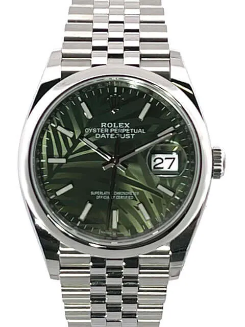 Rolex Datejust 36 Oystersteel 126200 Olivgrün Palmenmuster Jubile-Band