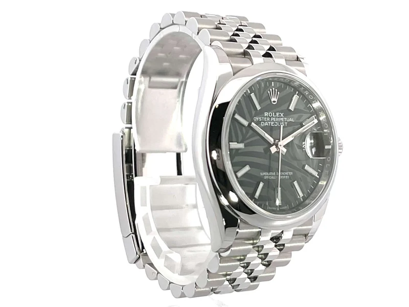 Rolex Datejust 36 Oystersteel 126200 Olivgrün Palmenmuster Jubile-Band