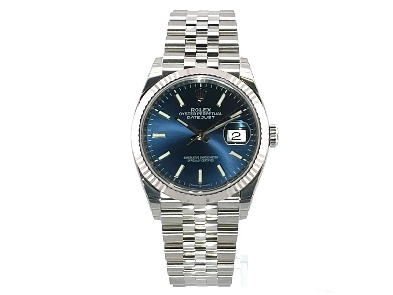 Rolex Datejust 36 Oystersteel Weißgold 126234 Blau Jubile-Band verklebt