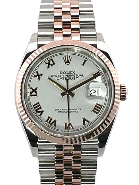 Rolex Datejust 36 Oystersteel - Everose-Gold 126231 Weiß Römisch Jubile-Band 2020