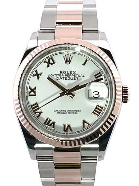 Rolex Datejust 36 Oystersteel - Everose-Gold 126231 Weiß Römisch aus 2019 LC100