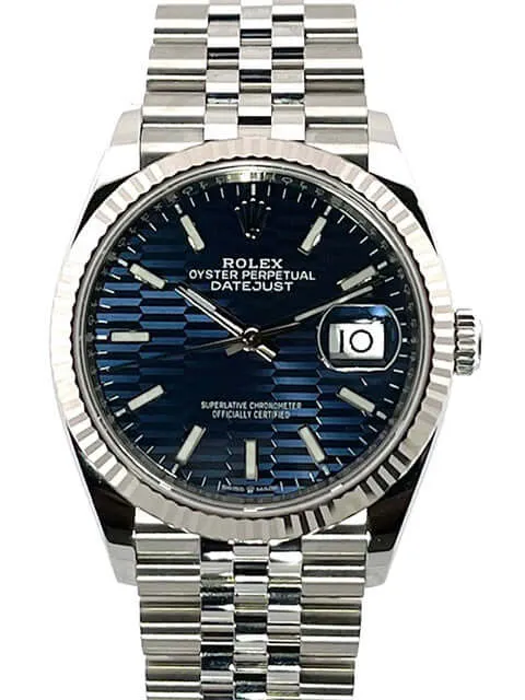 Rolex Datejust 36 Oystersteel Weißgold 126234 Blau Riffelmuster Jubile-Band