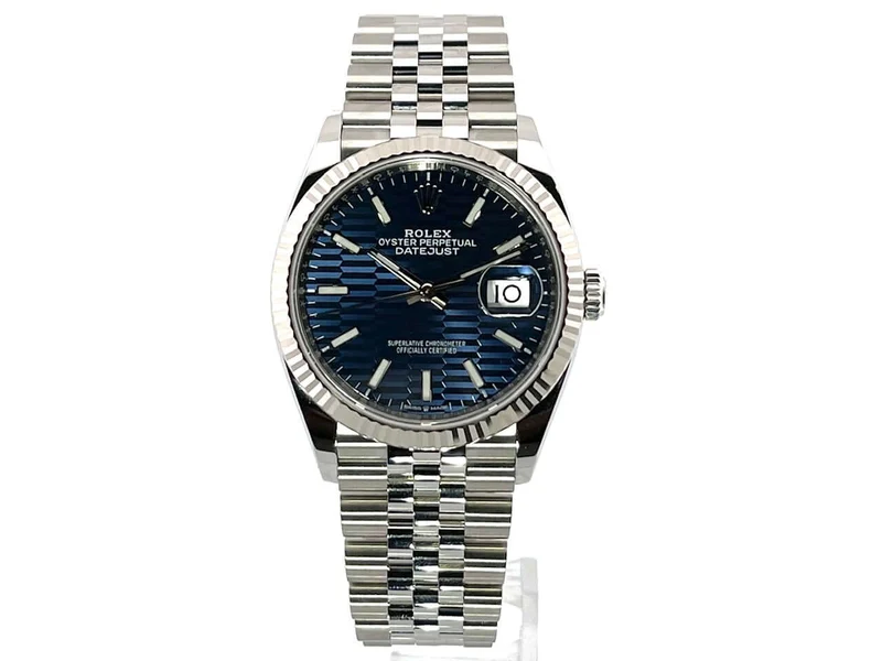 Rolex Datejust 36 Oystersteel Weißgold 126234 Blau Riffelmuster Jubile-Band