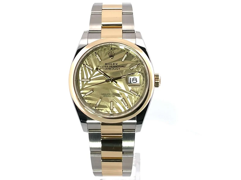 Rolex Datejust 36 Oystersteel - Gelbgold 126203 Golden Palmenmuster