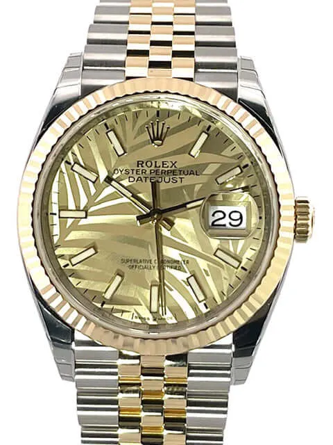 Rolex Datejust 36 Oystersteel - Gelbgold 126233 Golden Palmenmuster Jubile-Band