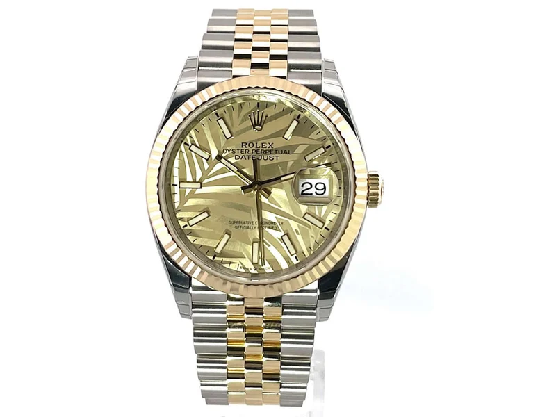 Rolex Datejust 36 Oystersteel - Gelbgold 126233 Golden Palmenmuster Jubile-Band