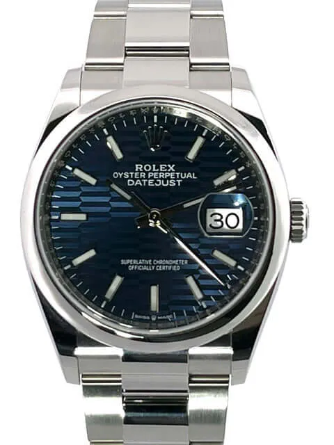 Rolex Datejust 36 Oystersteel 126200 Blau Riffelmuster