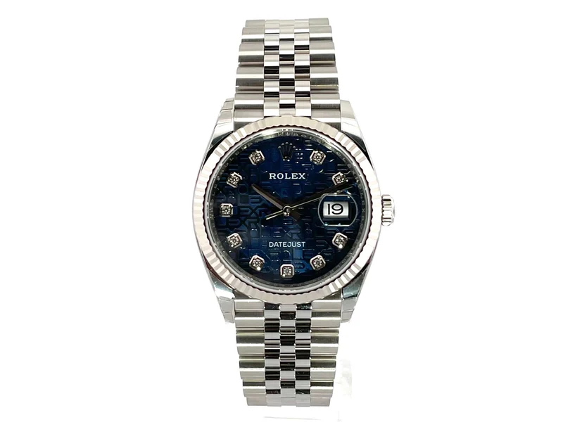 Rolex Datejust 36 Oystersteel Weißgold 126234 Blau J Diamant Jubile-Band verklebt