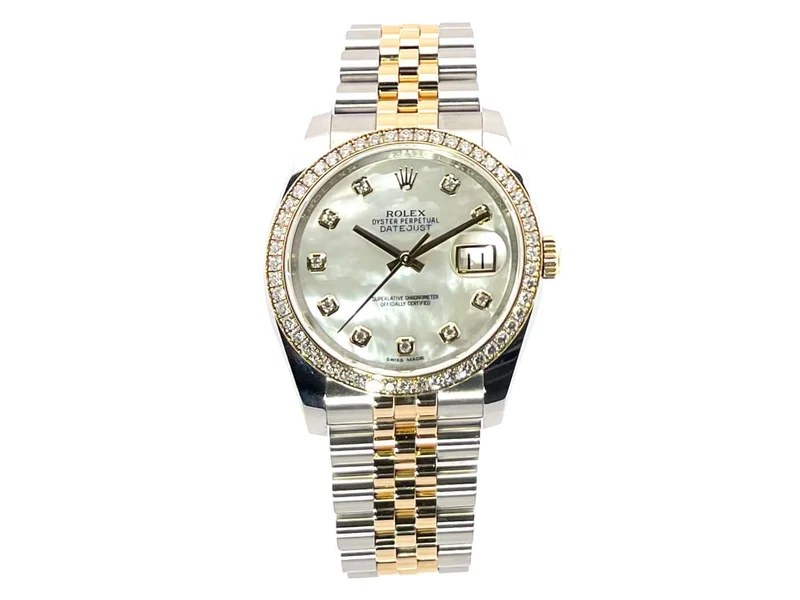 Rolex Datejust 36 Edelstahl Gelbgold Diamant Lünette 116243 Perlmutt DIA Jubile-Band
