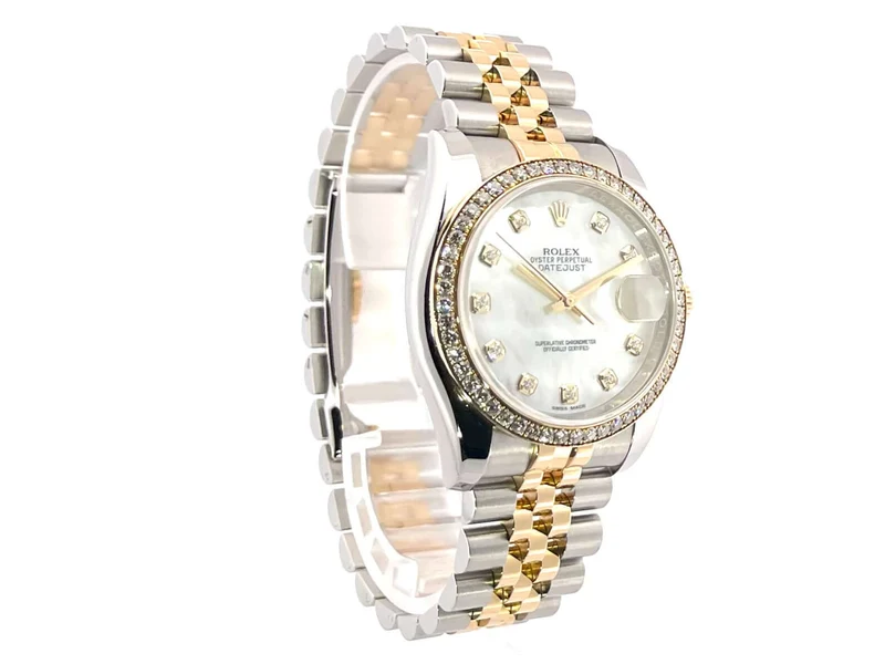 Rolex Datejust 36 Edelstahl Gelbgold Diamant Lünette 116243 Perlmutt DIA Jubile-Band