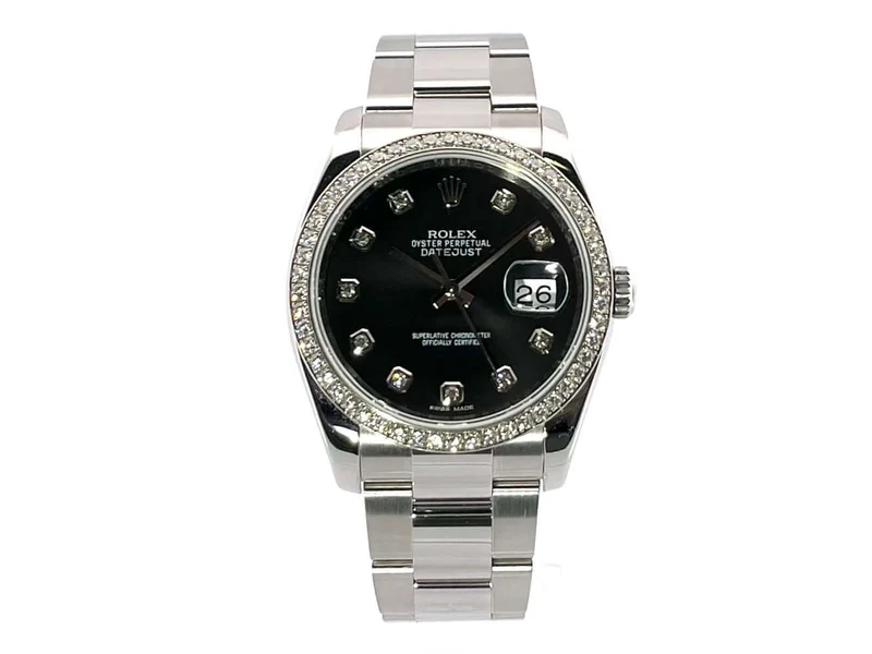 Rolex Datejust 36 Edelstahl Weißgold Diamant Lünette 116244 Schwarz Diamant