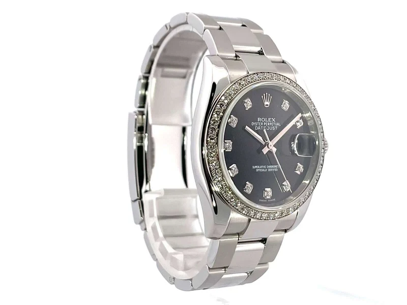 Rolex Datejust 36 Edelstahl Weißgold Diamant Lünette 116244 Schwarz Diamant