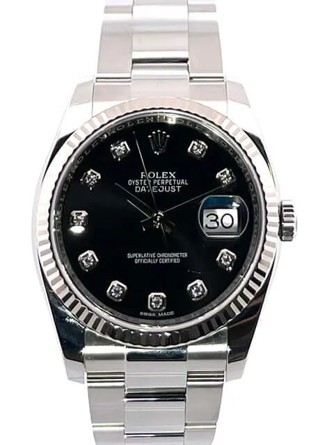 Rolex Datejust 36 Edelstahl Weißgold 116234 Schwarz Diamant