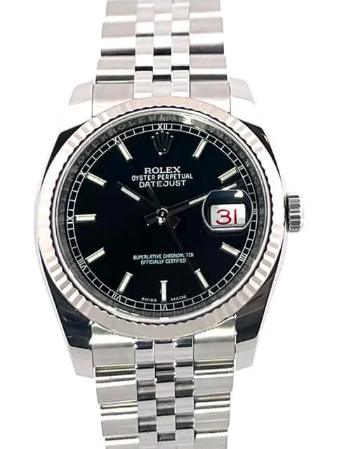 Rolex Datejust 36 Edelstahl Weißgold 116234 Schwarz Jubile-Band