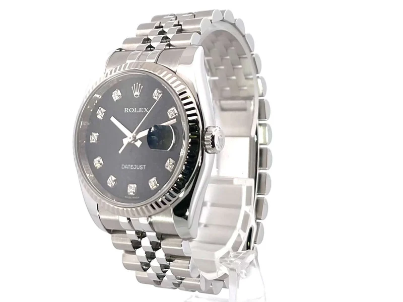 Rolex Datejust 36 Edelstahl Weißgold 116234 Schwarz J Diamant Jubile-Band