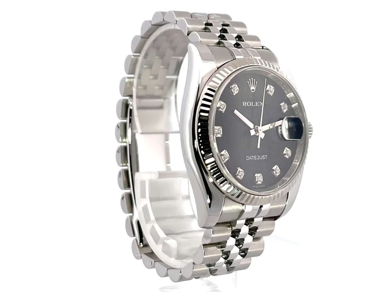 Rolex Datejust 36 Edelstahl Weißgold 116234 Schwarz J Diamant Jubile-Band