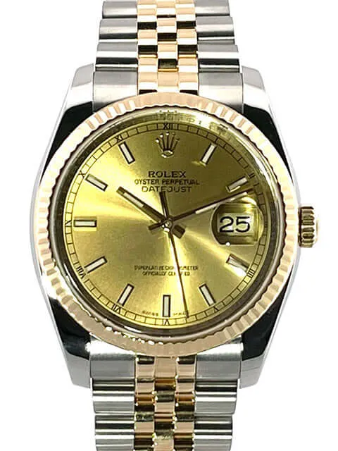 Rolex Datejust 36 Edelstahl Gold 116233 Champagner Jubile-Band LC100 2018