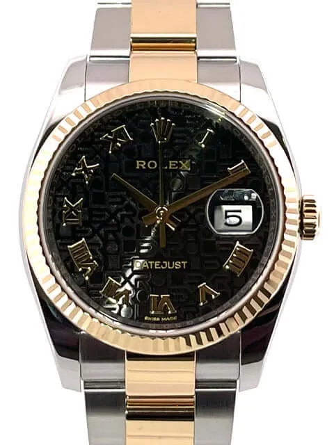 Rolex Datejust 36 Edelstahl Gelbgold 116233 Schwarz Römisch aus 2018