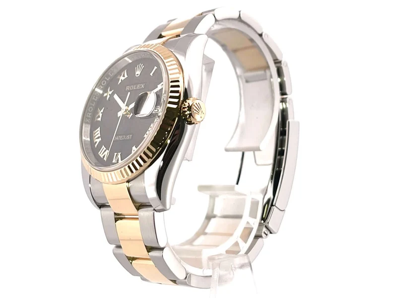 Rolex Datejust 36 Edelstahl Gelbgold 116233 Schwarz Römisch aus 2018