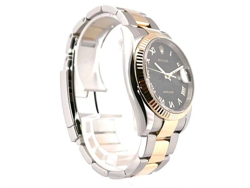 Rolex Datejust 36 Edelstahl Gelbgold 116233 Schwarz Römisch aus 2018