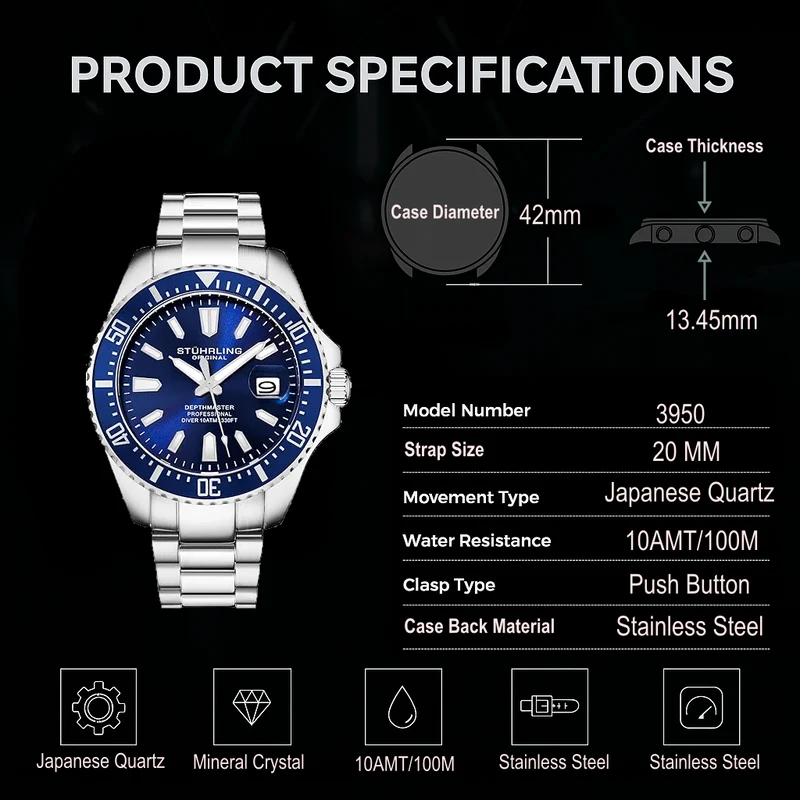 Stührling Depthmaster 3950A Quartz 42mm Diver