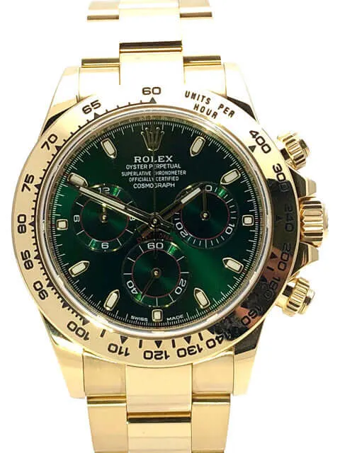 Rolex Cosmograph Daytona Gelbgold 116508 Grün LC100 aus 2017