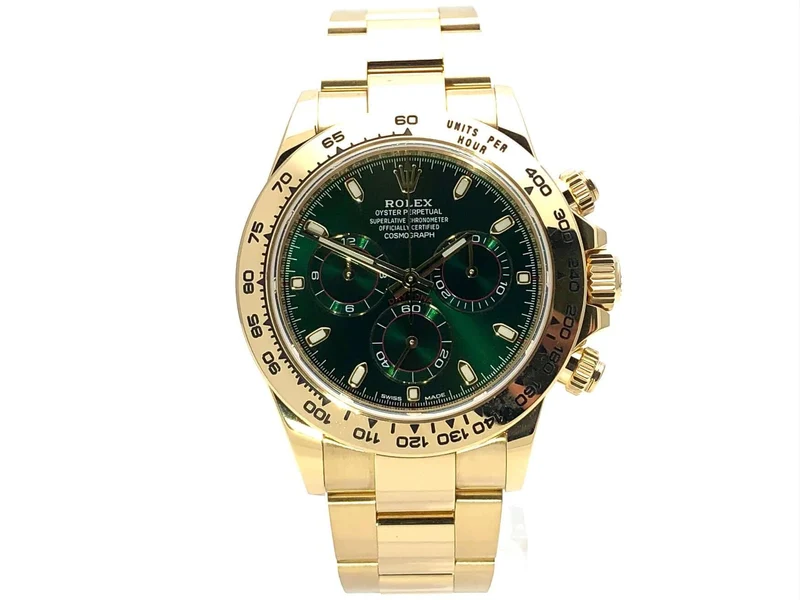 Rolex Cosmograph Daytona Gelbgold 116508 Grün LC100 aus 2017