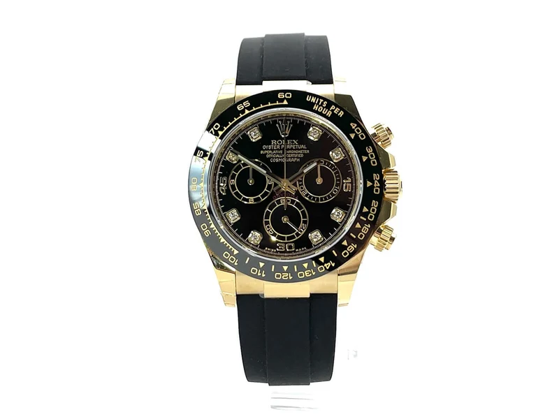 Rolex Daytona 116518LN Gelbgold Oysterflex Schwarz Diamant verklebt aus 2021