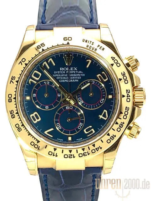 Rolex Cosmograph Daytona 116518 Gelbgold Leder Blau verklebt LC100