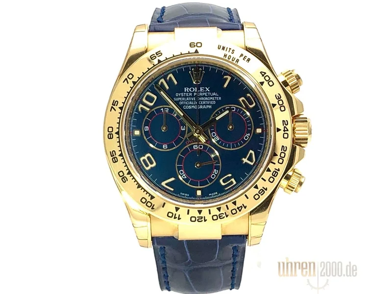 Rolex Cosmograph Daytona 116518 Gelbgold Leder Blau verklebt LC100