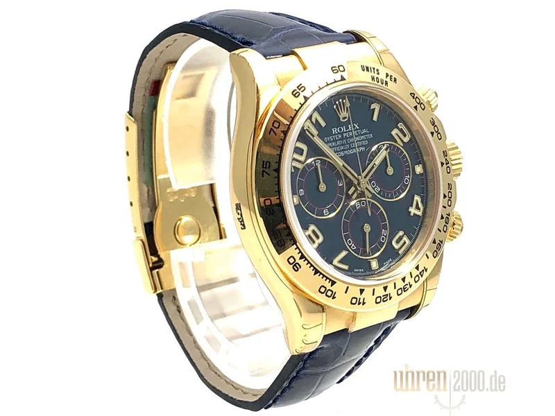 Rolex Cosmograph Daytona 116518 Gelbgold Leder Blau verklebt LC100