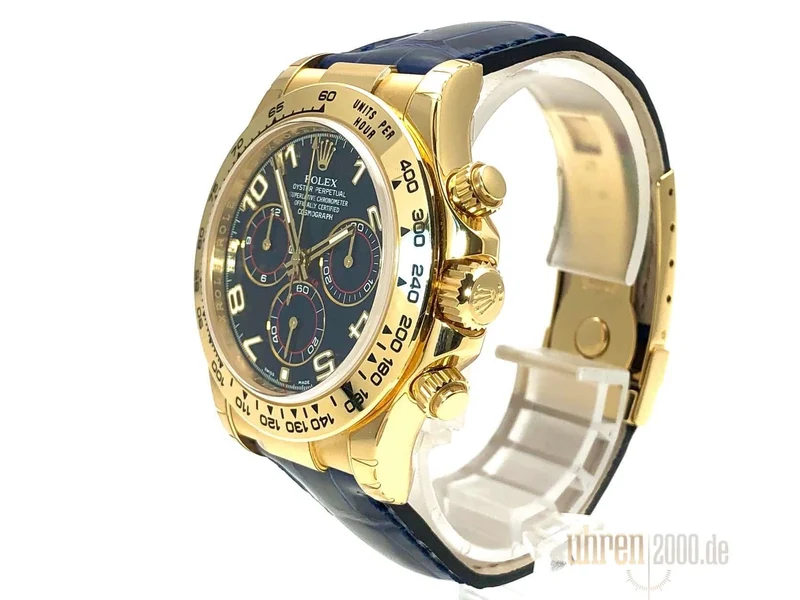 Rolex Cosmograph Daytona 116518 Gelbgold Leder Blau verklebt LC100