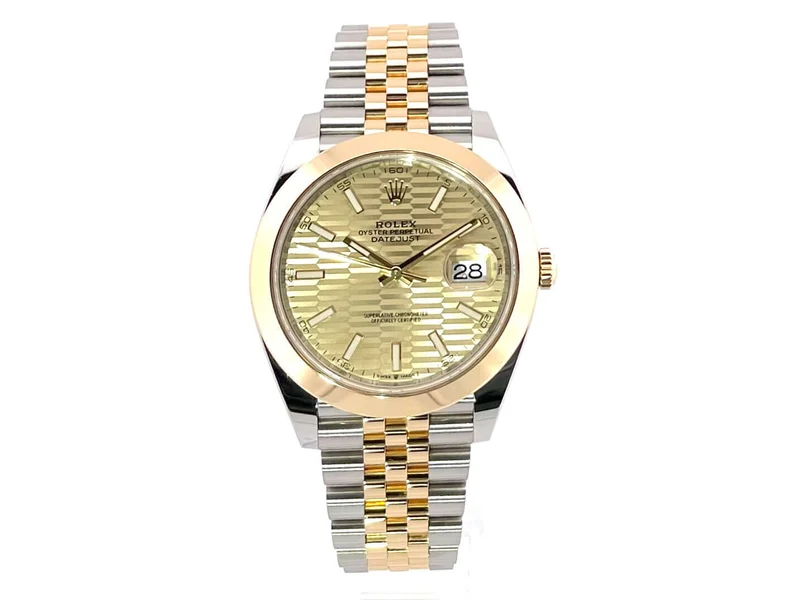 Rolex Datejust 41 Edelstahl Gelbgold 126303 golden Riffelmuster Jubile-Band