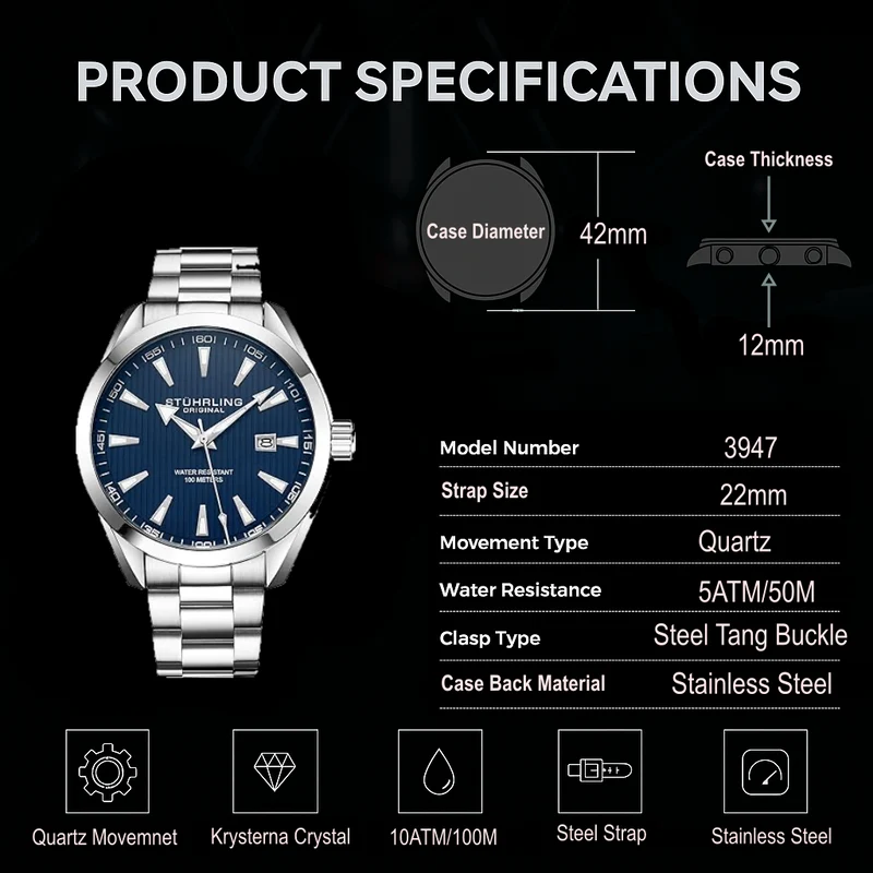 Stührling Forte 3953 Quartz 42mm Classic Watch