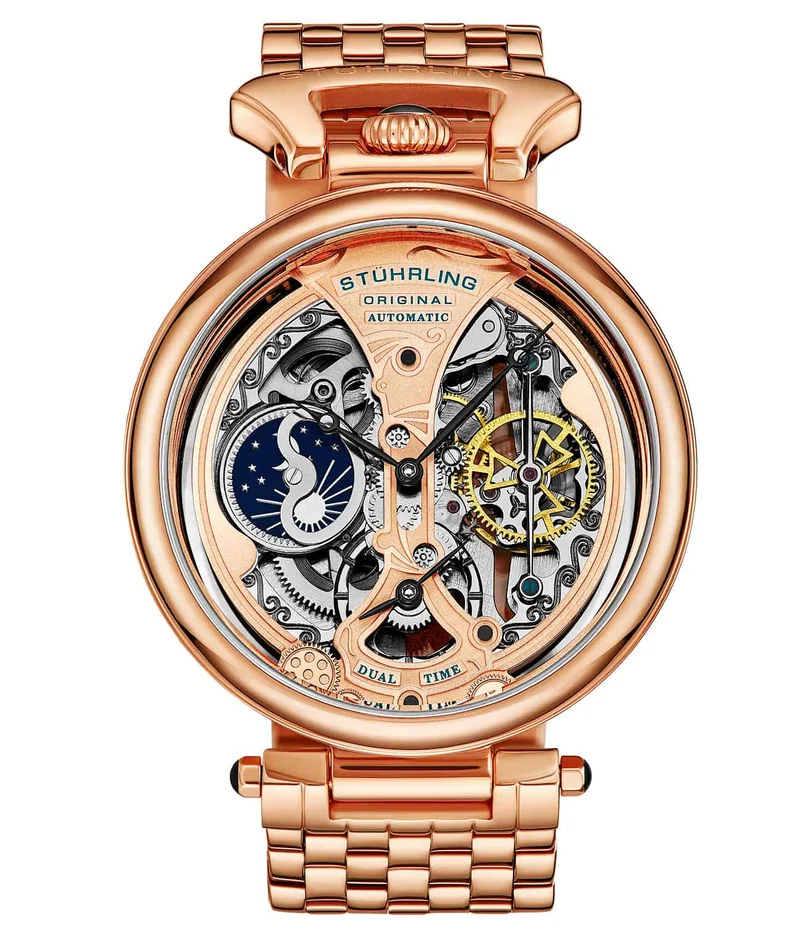 Stührling Emperor's Grandeur 4003 Dual Time Automatic 46mm Skeleton