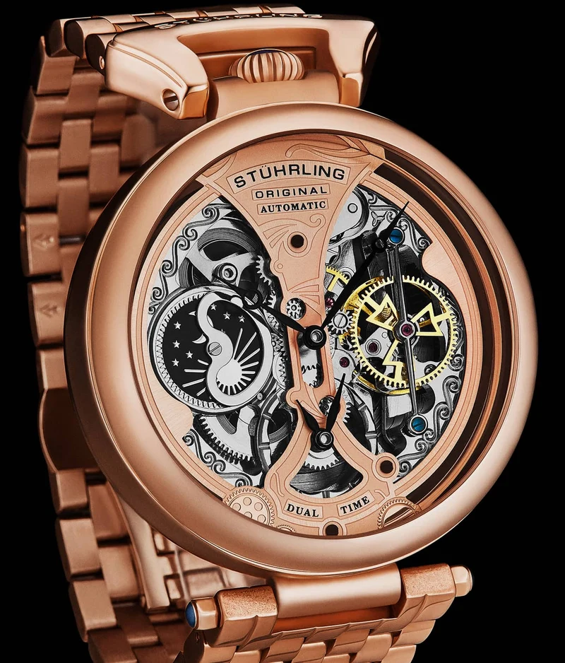 Stührling Emperor's Grandeur 4003 Dual Time Automatic 46mm Skeleton