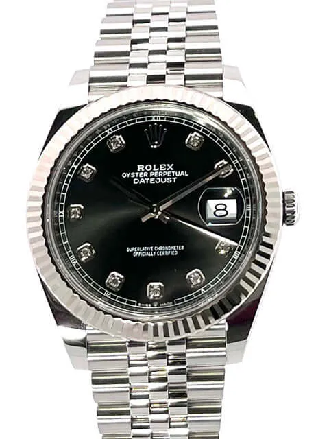 Rolex Datejust 41 Edelstahl Weißgold 126334 Schwarz Dia Jubile-Band