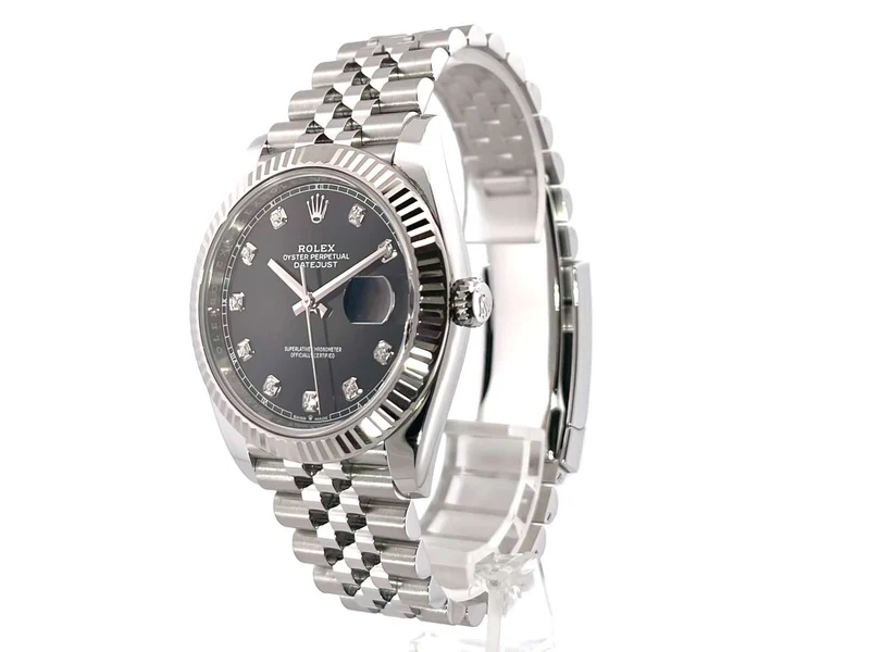 Rolex Datejust 41 Edelstahl Weißgold 126334 Schwarz Dia Jubile-Band