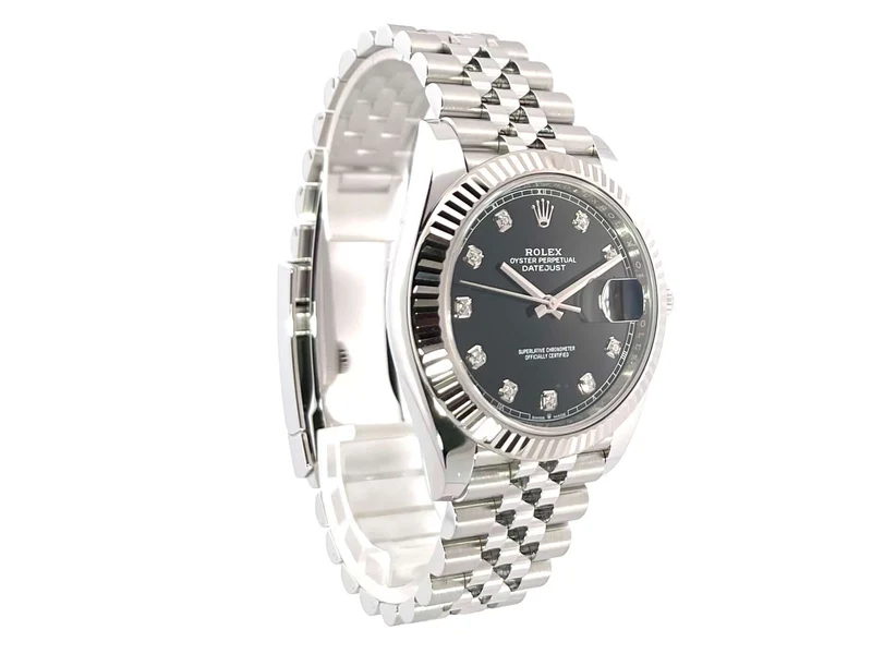 Rolex Datejust 41 Edelstahl Weißgold 126334 Schwarz Dia Jubile-Band