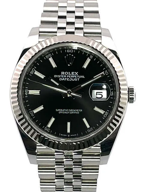 Rolex Datejust 41 Edelstahl Weißgold 126334 Schwarz aus 2021 Jubile-Band