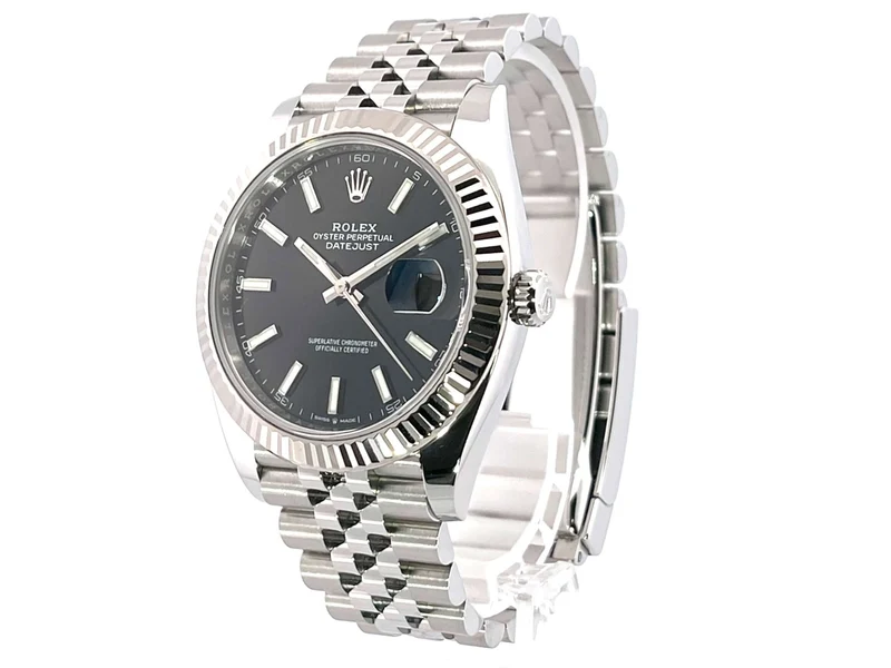 Rolex Datejust 41 Edelstahl Weißgold 126334 Schwarz aus 2021 Jubile-Band