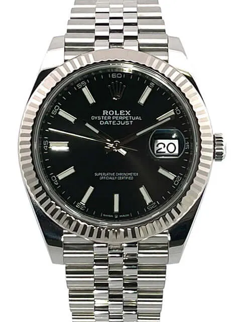 Rolex Datejust 41 Edelstahl Weißgold 126334 Schwarz aus 2020 Jubile-Band