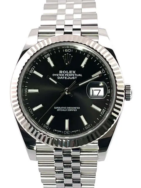 Rolex Datejust 41 Edelstahl Weißgold 126334 Schwarz aus 2018 Jubile-Band