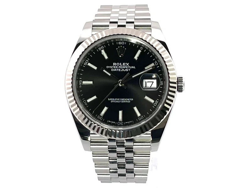 Rolex Datejust 41 Edelstahl Weißgold 126334 Schwarz aus 2018 Jubile-Band